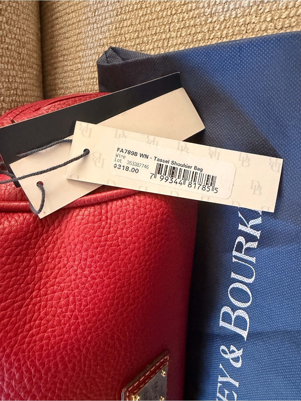 Dooney & Bourke Tassel Shoulder Bag Wine Pebble Leather NWT Made USA FA789B - Picture 3 of 13